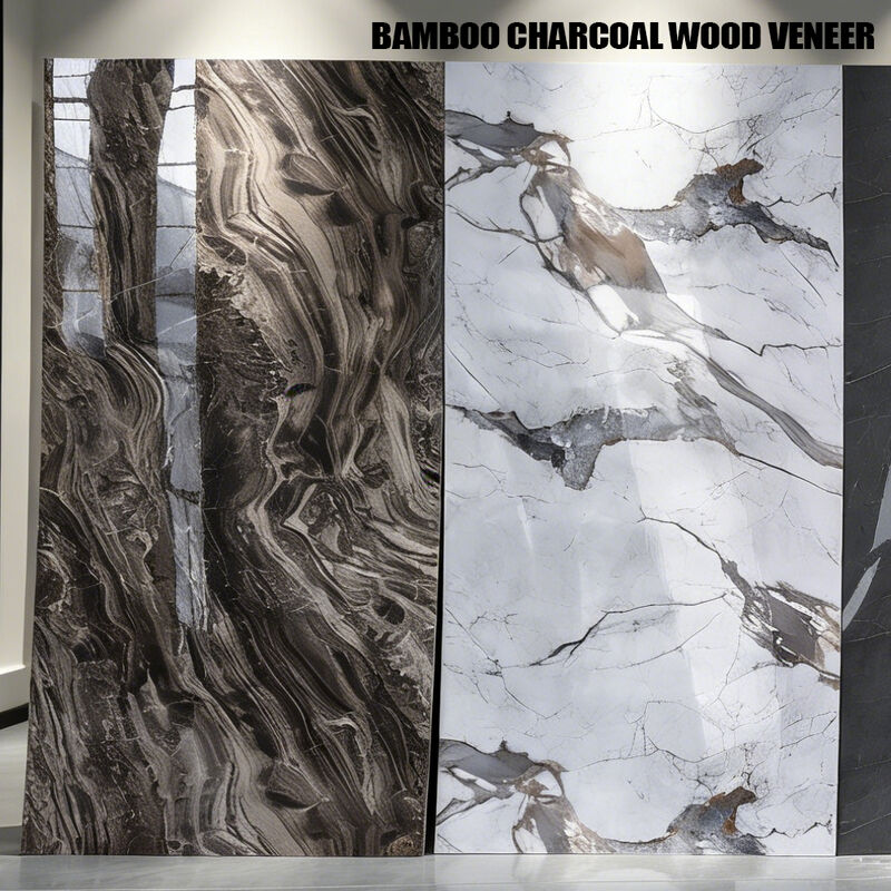 PVC Marble Sheet PET Wall Panel Bamboo Charcoal Wood Veneer For Home TV Background Living Room