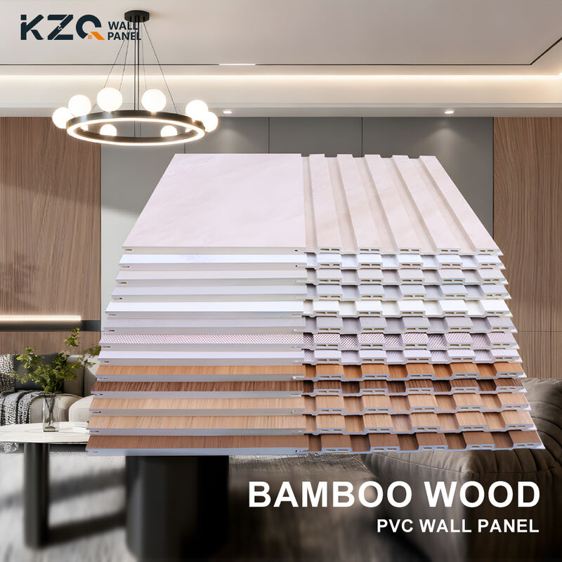 Indoor PVC Slotted Wood Grain Wall Panel Moisture Proof Bamboo Fiber Wall Panel
