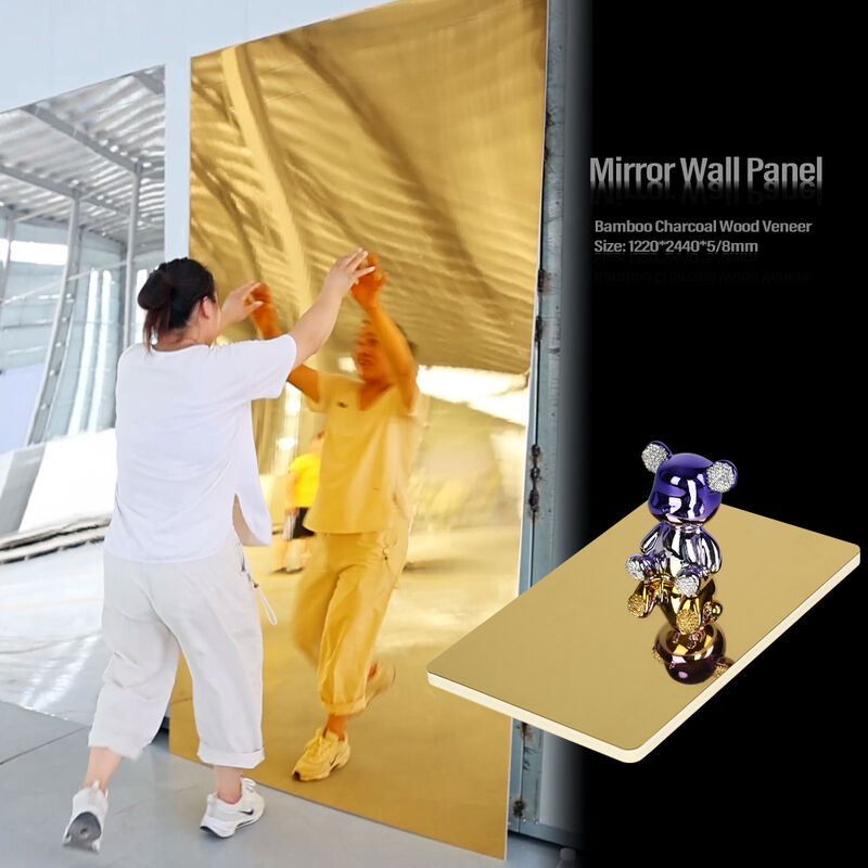 PET Mirror Panel Bamboo Charcoal Wood Mirror Wood Veneer Bamboo Wood Fiber Wall Panel