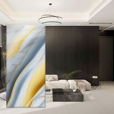 Vente à chaud Panneau de placage en bois de marbre à haute brillance revêtement de façade décoratif doré imperméable à l'eau environnemental pour le salon intérieur mur de fond